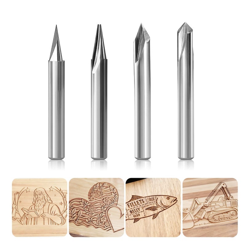 SILIVN قاطع نقش الخشب CNC 1/4 بوصة 15°/20°/60°/90°، قطع نقش، 2 شفرات، قاطع V مستقيم من فولاذ التنجستن، أداة نقش مخروطية - Image 1